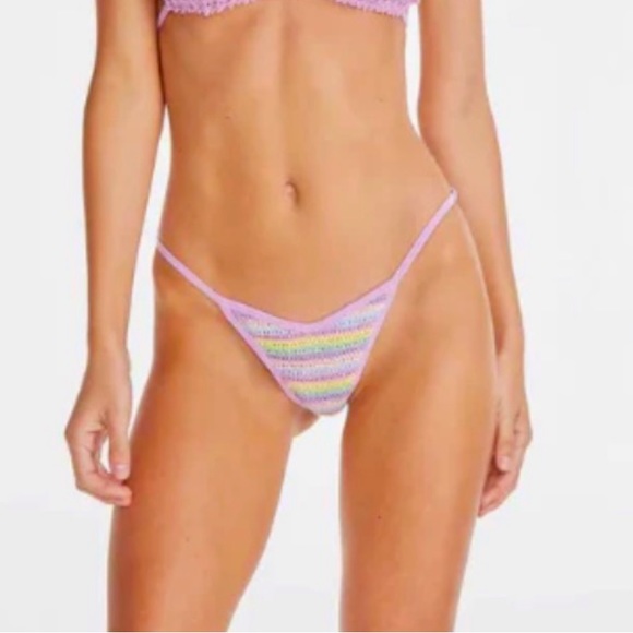 Capittana x Free People Cuba Crochet S Lilac Striped Handmade Adjustable Bottoms - Picture 13 of 15